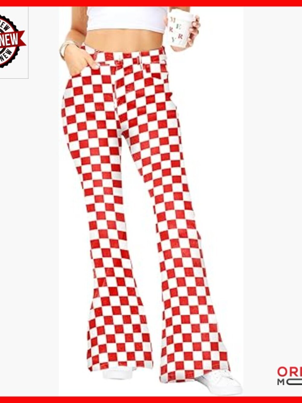 High Waisted Plaid Bell Bottom Jeans Stretch Flare Denim Pant